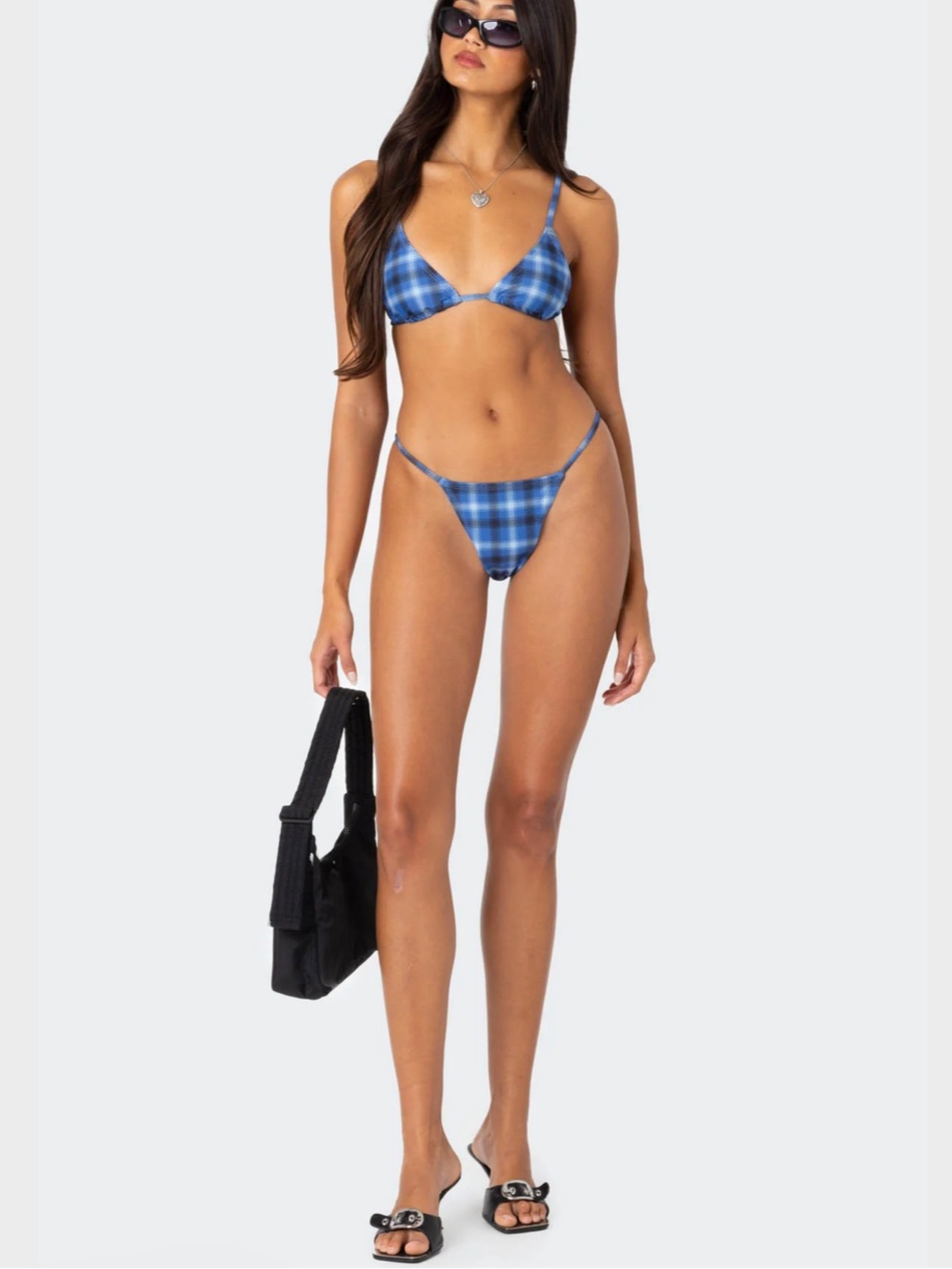 Edikted Blue Plaid String Bikini Set